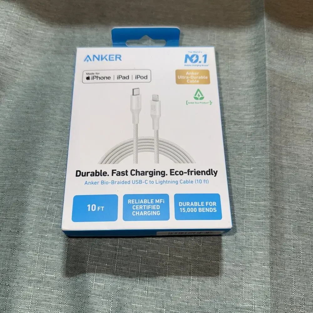 Anker 10' Bio-Braided Lightning to USB-C ECO Friendly Fast Charging Cable -White